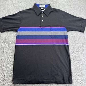 Vtg Tournament by Arrow Mens Black Short Sleeve Striped Golf Polo Shirt M